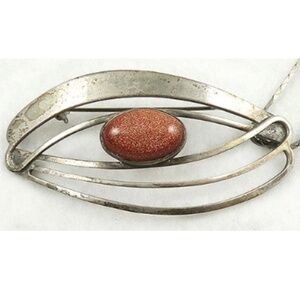 Israeli Modernist Sterling Goldstone Brooch/Pendant